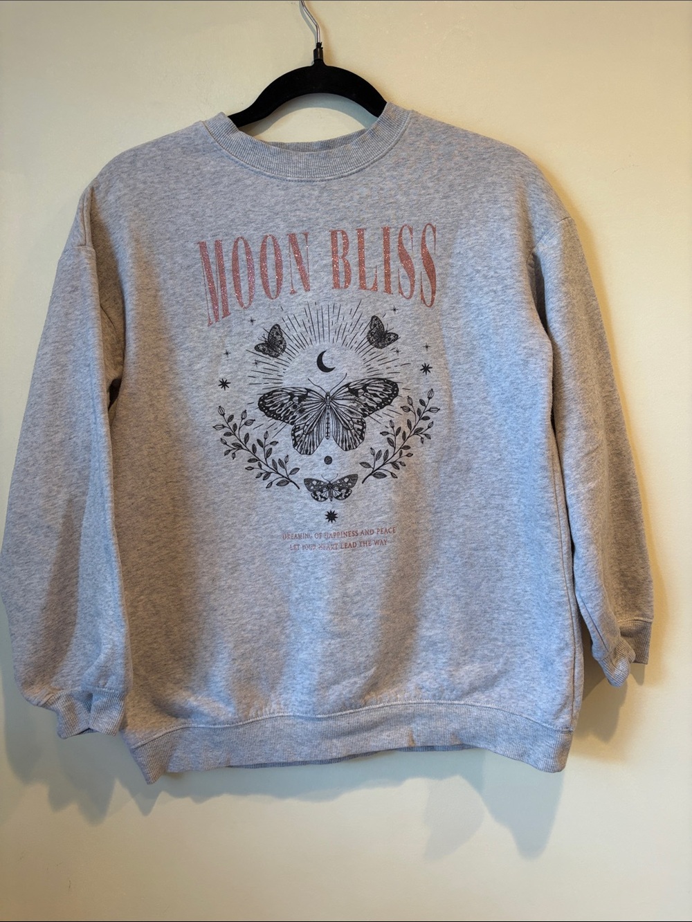 H&M Heather Gray 'Moon Bliss' Graphic Crewneck Sweatshirt with Rose Accent